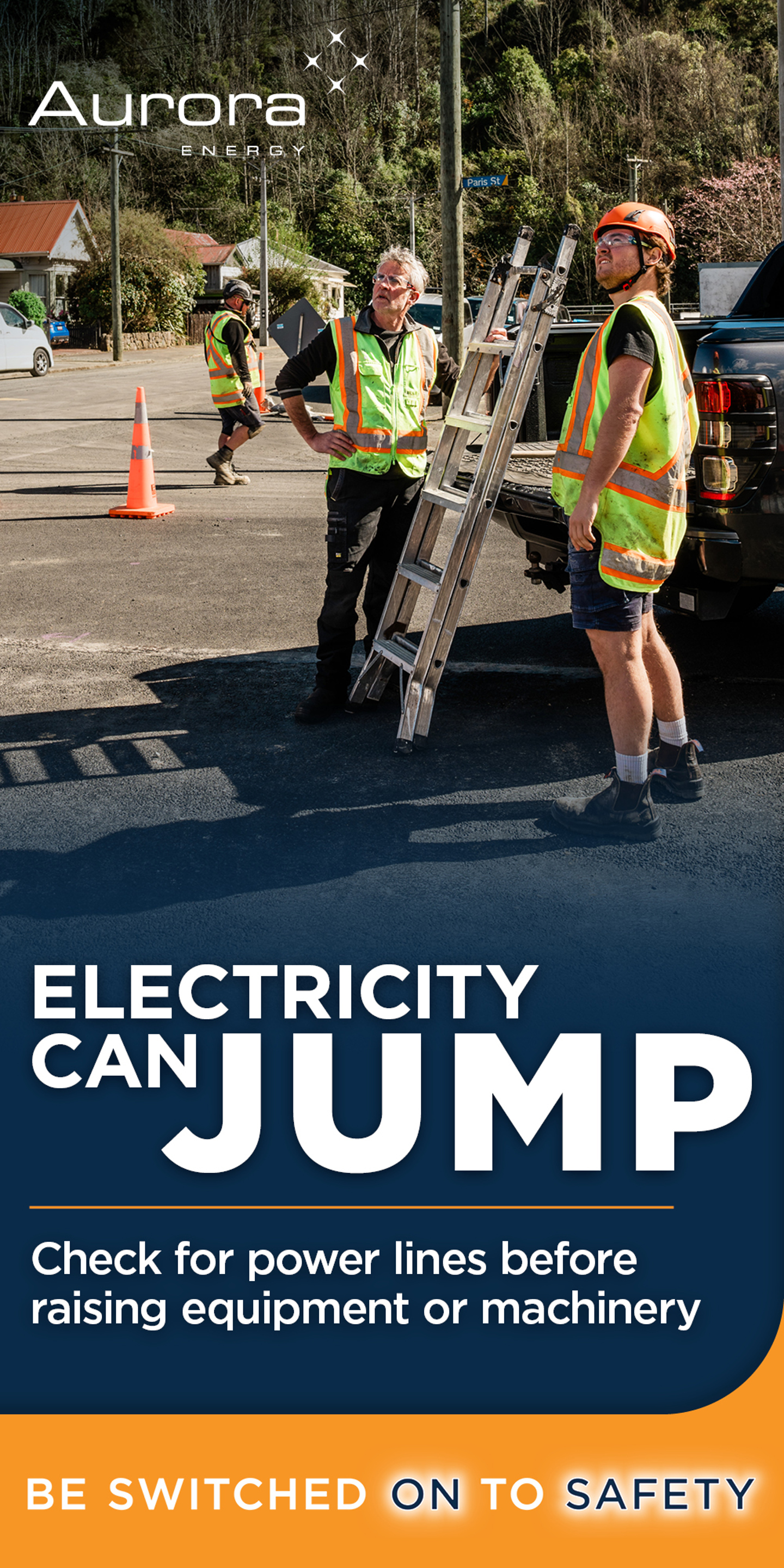 Electricity can jump. Check for power lines before raising equipment or machinery.