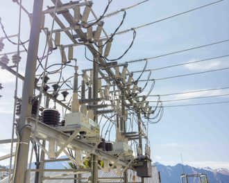 Photo shows power lines and infrastructure at a subsation in Central Otago