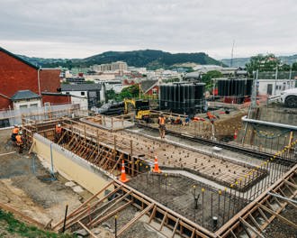 Work in progress photo of foundation and framing at the new Smith Street zone subsation