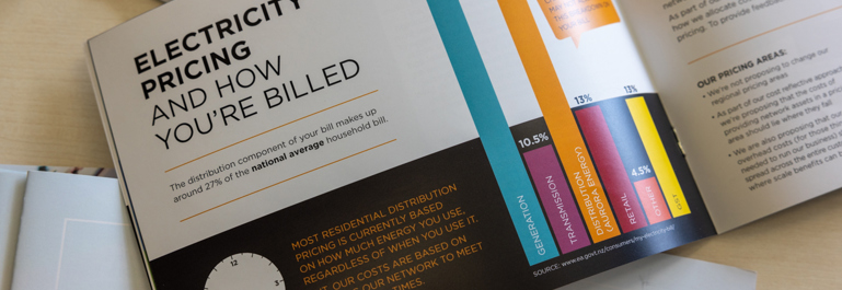Photo showing a book open on a page explaing electricity pricing and how you're billed page. 