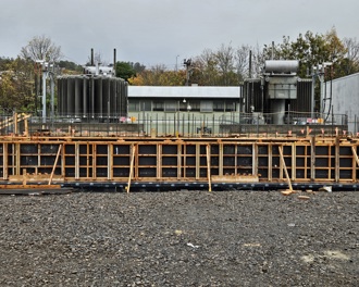 Photo of early work being done at the Green Island zone substaiton site including wooden framing