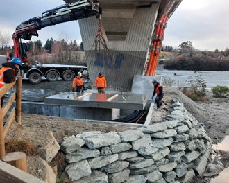 Final stages of the Arrowtown 33kV distribution by Shotover Bridge, taken in June