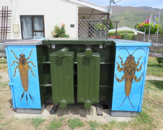Location: McDougall Street in Wānaka, Artist: Chrissy Wickes, coordinated by WAI Wānaka as part of their education program ‘Our Drains Are Streams.’