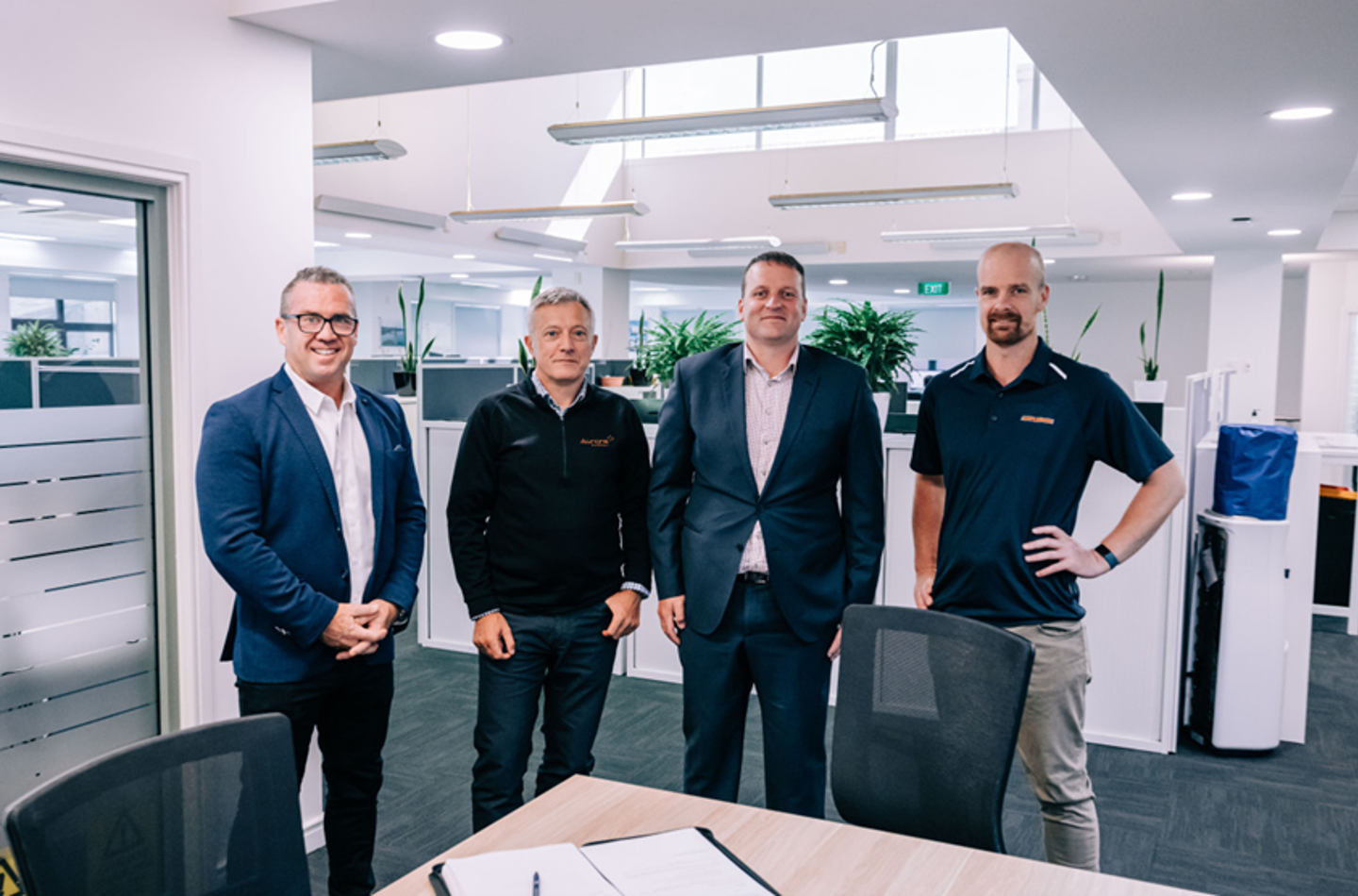 (From left) Troy Fazakerley, Country Manager, Asplundh (NZ); Richard Fletcher, Chief Executive, Aurora Energy; Richard Starkey, General Manager Service Delivery, Aurora Energy; 	Andrew Milligan, Contract Manager, Asplundh (NZ)